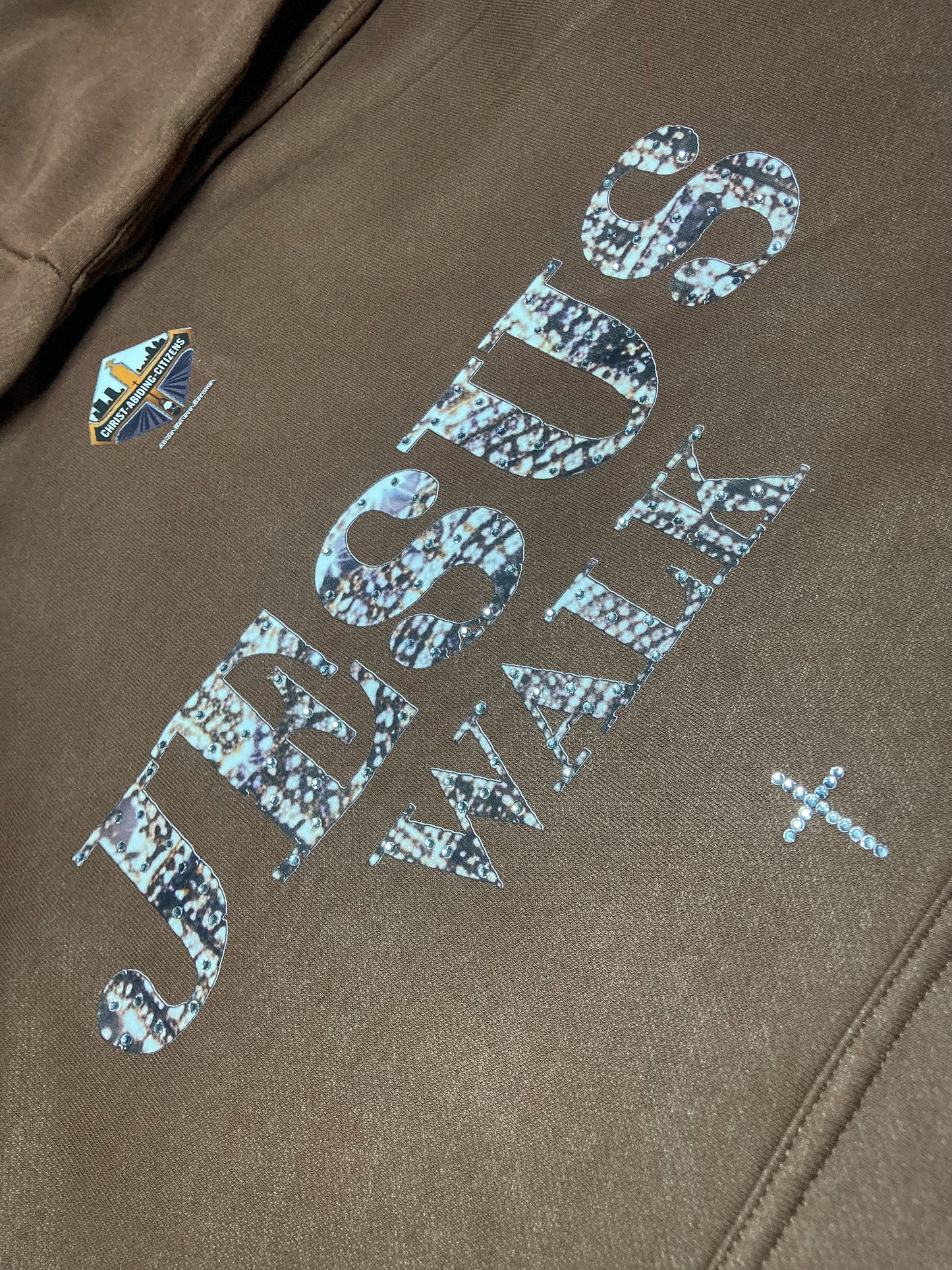 Brown Jesus Walk | Rhinestones Hoodie