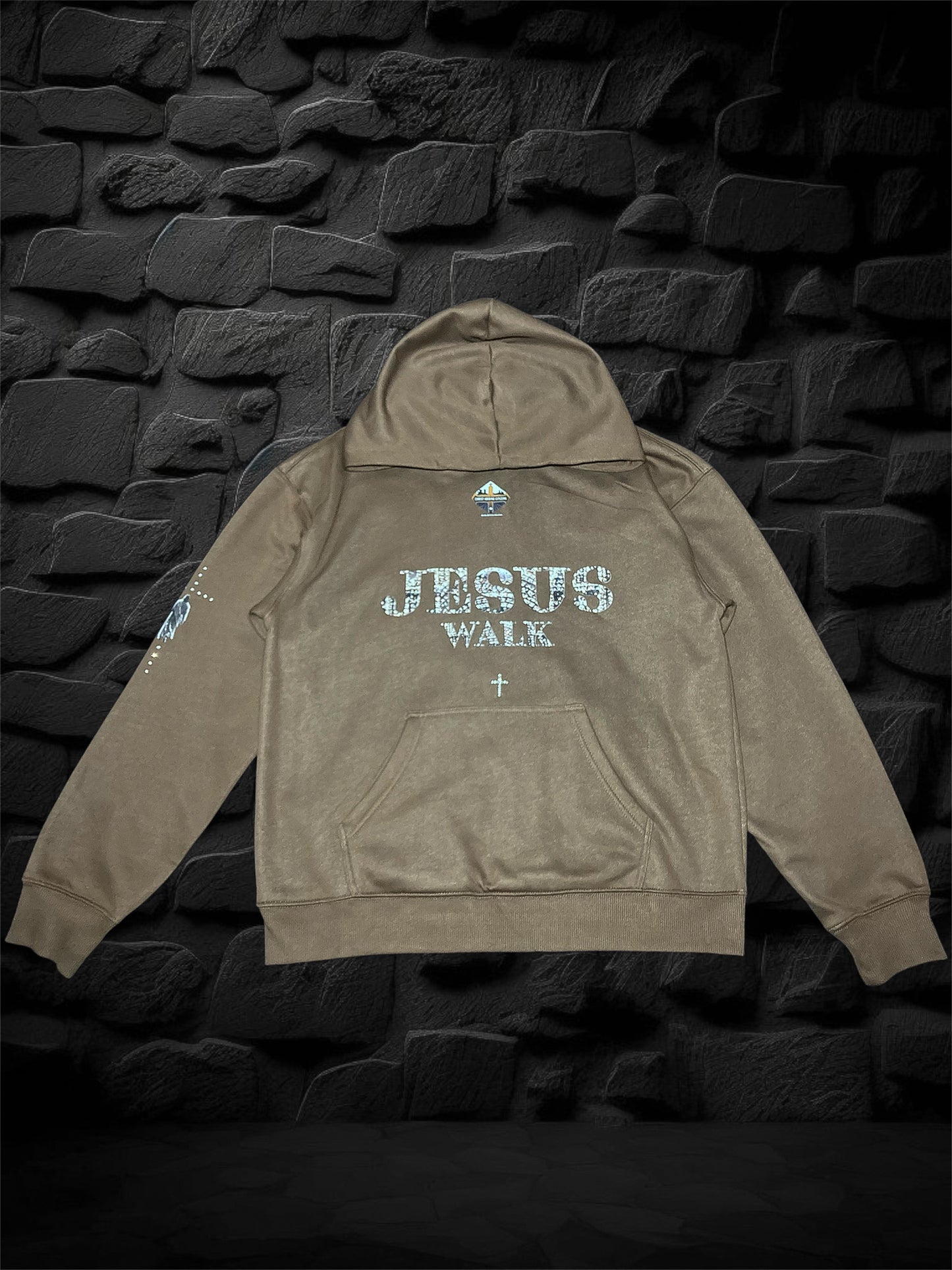 Brown Jesus Walk | Rhinestones Hoodie