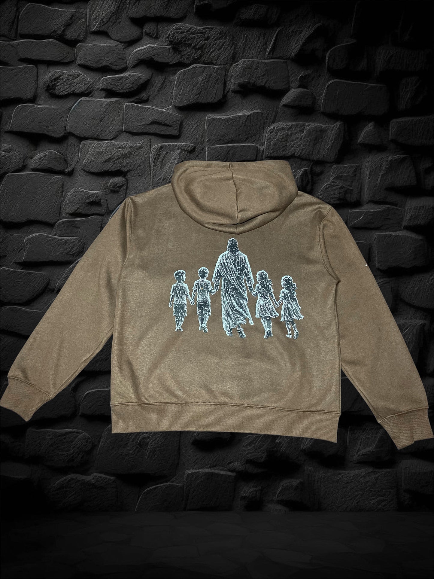 Brown Jesus Walk | Rhinestones Hoodie
