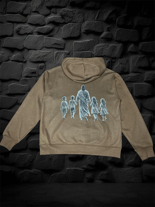 Brown Jesus Walk | Rhinestones Hoodie