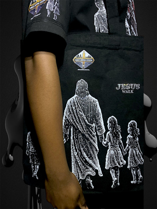 Black Jesus Walk | Rhinestones Tote Bag